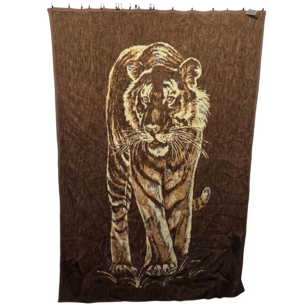 Vintage Tiger‎ Throw Blanket Brown Acrylic Plush 53x77 Wildlife Animal Decor